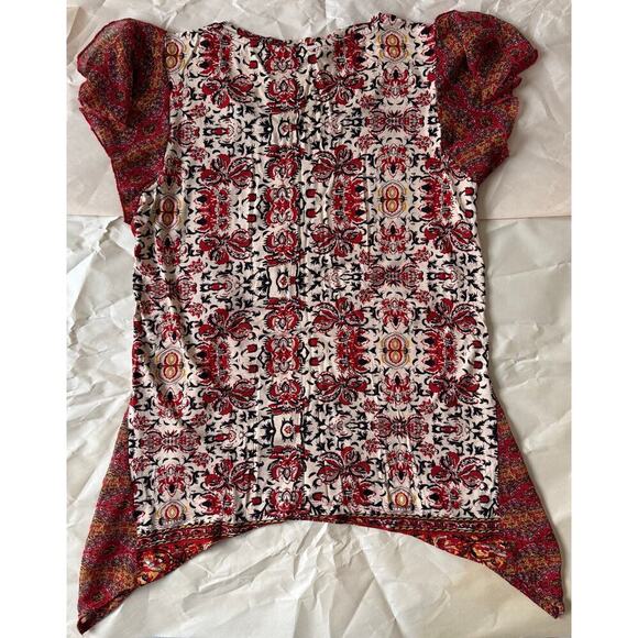 Fylo Blouse Medium Floral Paprika Short Sleeve NWT - Picture 7 of 8